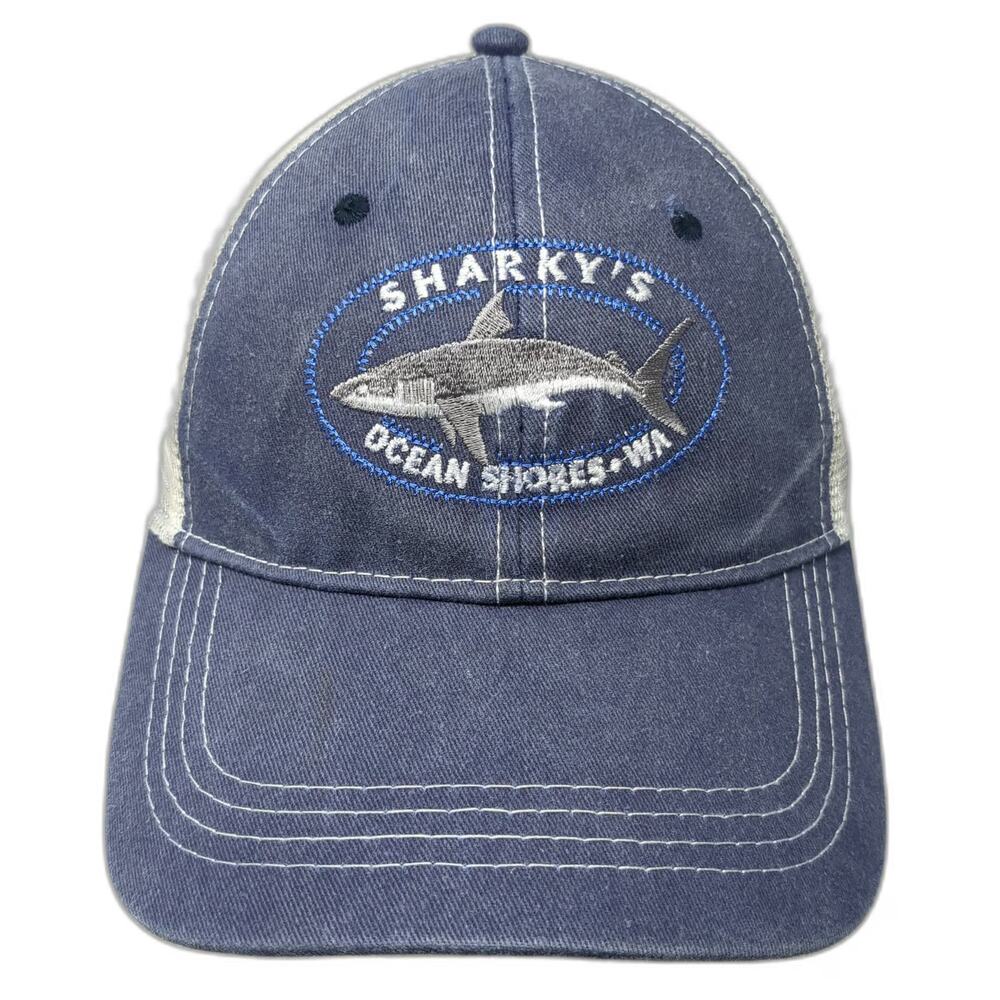Triangle Sport Trucker Hat Blue One Size Sharky's Ocean Shores WA Snapback Mesh